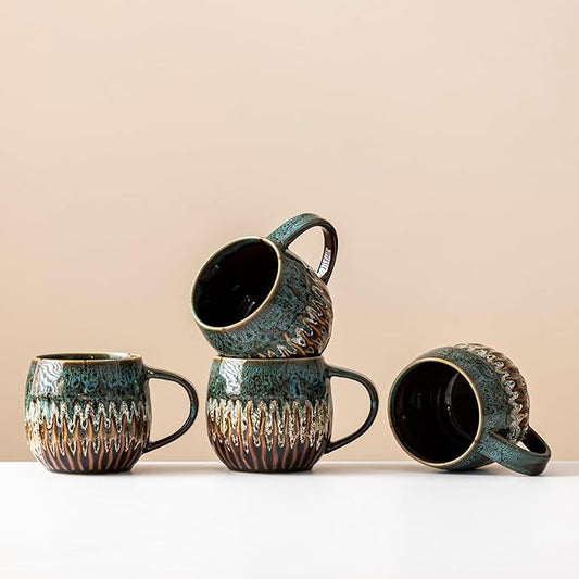 20oz Large Coffee Mug - Unique Handcrafted Look Ceramic Cup, Large Tea Mug, Microwave & Dishwasher Safe (blue,Set of 4)