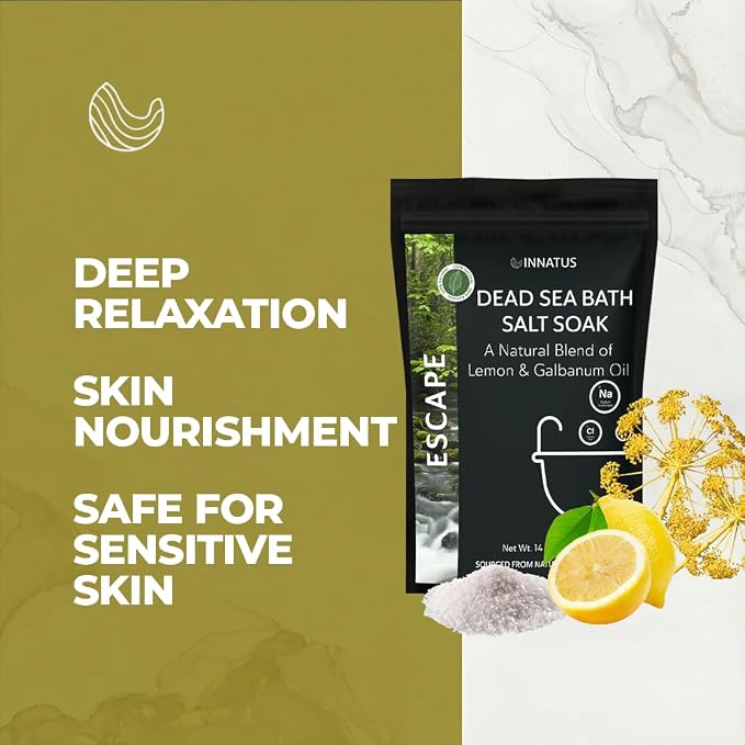 Dead Sea Soothing Bath Salt Soak with 21 Minerals – Relaxing, Detoxifying, and Nourishing for Skin – 14oz, Infused with Essential Oils – Rejuvenate Mind & Body. (Lemon)