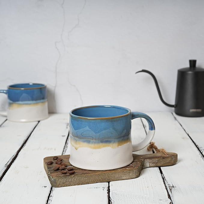 Bosmarlin Large Stoneware Coffee Mug Set of 2, Big Tea Cup for Office and Home, 15Oz, Dishwasher and Microwave Safe (Blue, 2)