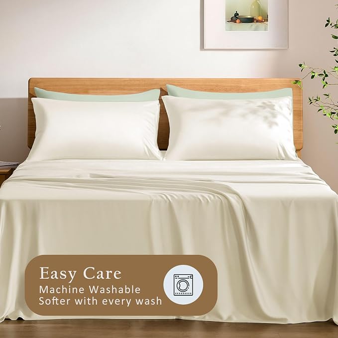TOSMO Luxury Pillow Case Set of 2 - Cooling Viscose Derived from Bamboo - Oeko-TEX, Breathabl Silky Soft Pillow Cases with Envelope Closure (King / 20x36, Beige)