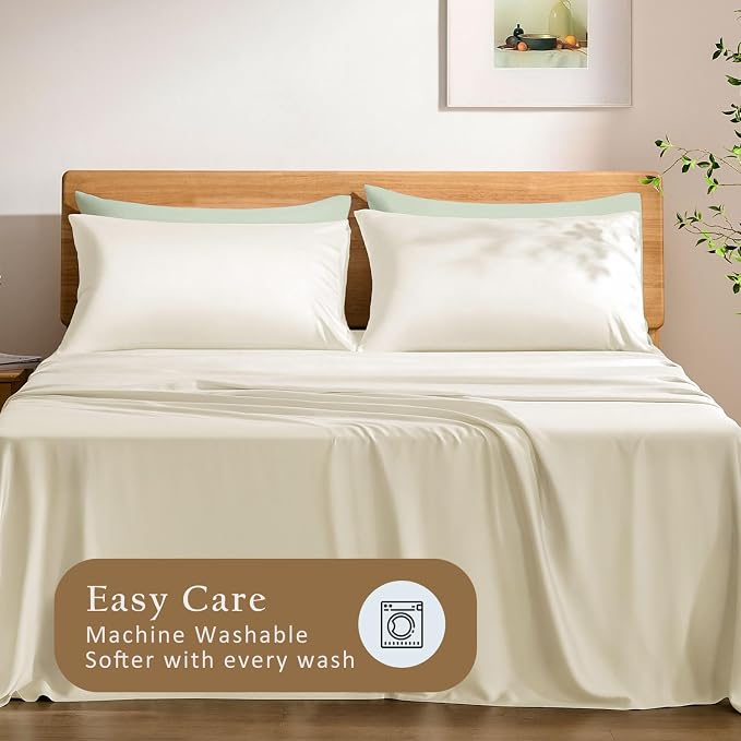 TOSMO Luxury Pillow Case Set of 2 - Cooling Viscose Derived from Bamboo - Oeko-TEX, Breathabl Silky Soft Pillow Cases with Envelope Closure (Standard / 20x26, Beige)