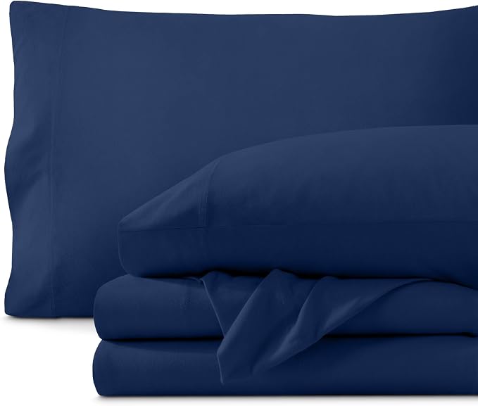 Bare Home 100% Organic Cotton Jersey Sheet Set, Ultra Soft, 100% Cotton - Sheet Set & Pillowcases - Deep Pocket Bed Sheets (Split King, Dark Blue)