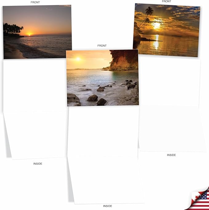 The Best Card Company - Box of 10 All Occasion Cards Blank (4 x 5.12 Inch) - Scenic Landscape Cards Assorted - Sun Settings M1740BN