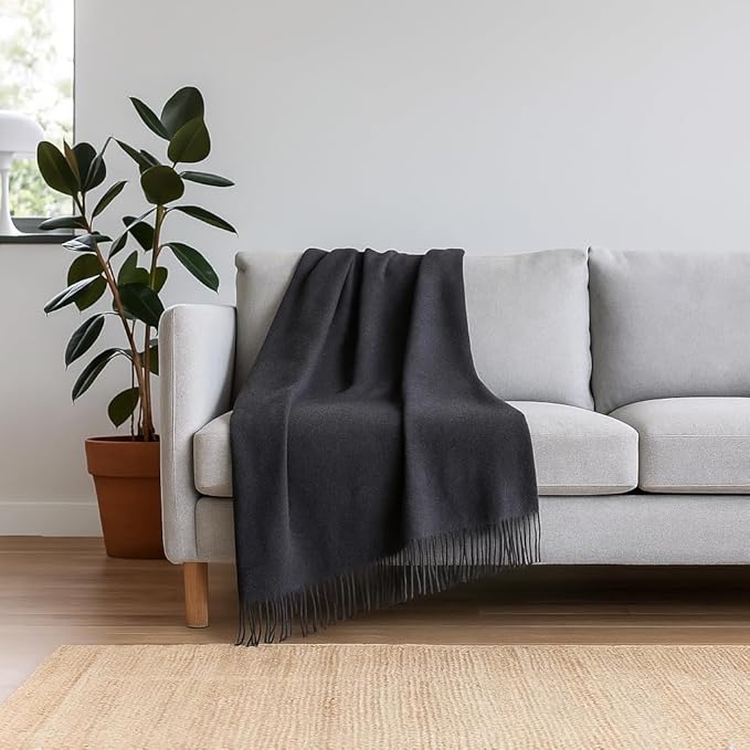 Lincove Pure Cashmere-Merino Wool Blanket - Warm & Soft Throw Blanket - 74"x55" Comfortable and Cozy Throw Blankets for Couch, Sofa, or Chair - Lightweight and Classic Throws - Graphite
