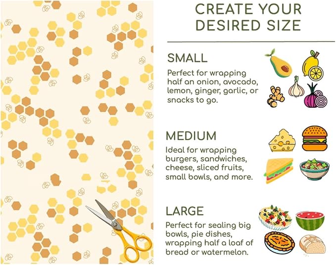Truebee Reusable Beeswax Food Wrap Roll 13” by 55”, – Non Toxic, Plastic Free, Silicone Free, Sustainable, Environmentally Friendly, Organic Cotton Beeswax Wrap, Cut to Size, Signature Design