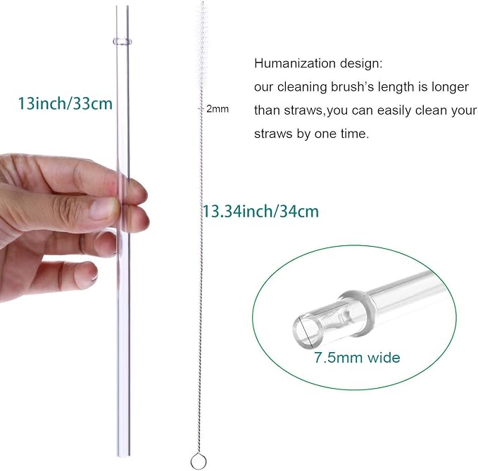 Dakoufish 13 Inch Reusable Clear Plastic Straws Extra Long for 32 OZ-100 OZ Tall Water Bottle Mug Tumblers Rambler Mason Jar 12packs with One Brush (13inch,Clear)