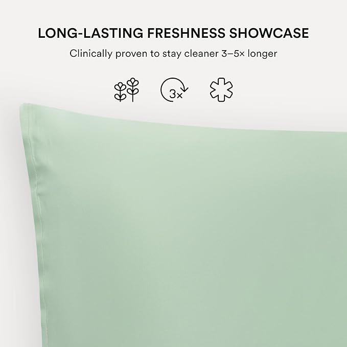 Clementine Sleepwear Essentials Organic King Size Pillowcase Match Point Green | Two-Tone Bamboo and Silver Ion Silk for Acne-Prone Skin, Anti-Aging, and Hydrated Hair and Skin