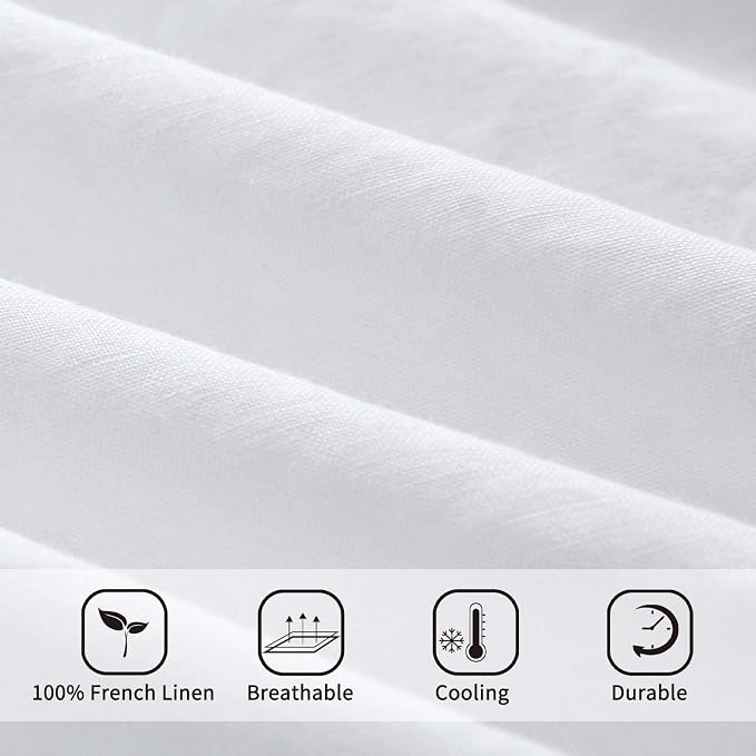 ATLINIA 100% Flax Linen Duvet Cover Set - Stone Washed Pure French Linen Organic Fabric for Farmhouse Comforter Boho Bedding Included 1 Duvet Cover 2 Pillow Shams(White, Queen)