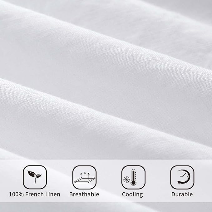 ATLINIA 100% Pure Flax Linen Bedding Set - Stone Washed French Linen Fabric Deep Pocket Fitted Sheet Farmhouse Flat Sheet 2 Pillowcases (White, California King)
