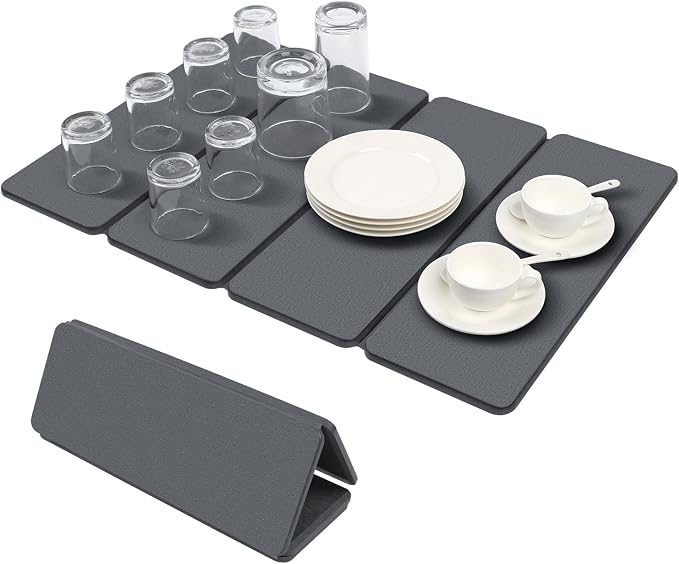 Large Stone Drying Mats for Kitchen Counter, Quick Dry Stone Dish Drying Mat 24"(L)×16"(W), Foldable Absorbent Diatomaceous Pad for Dish Rack, Plates, Cups, Pans