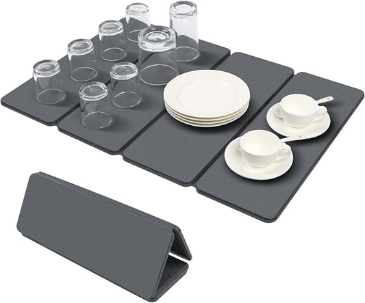 Large Stone Drying Mats for Kitchen Counter, Quick Dry Stone Dish Drying Mat 24"(L)×16"(W), Foldable Absorbent Diatomaceous Pad for Dish Rack, Plates, Cups, Pans