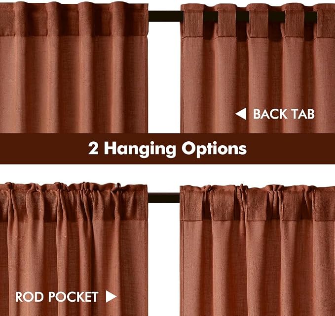 MIULEE Burnt Orange Kitchen Curtains 24 Inch Length 2 Panels, Soft Thick Linen Textured Semi Sheer Light Filtering Short Cafe Tier Curtains for Small Half Window Back Tab Rod Pocket Fall Boho Decor