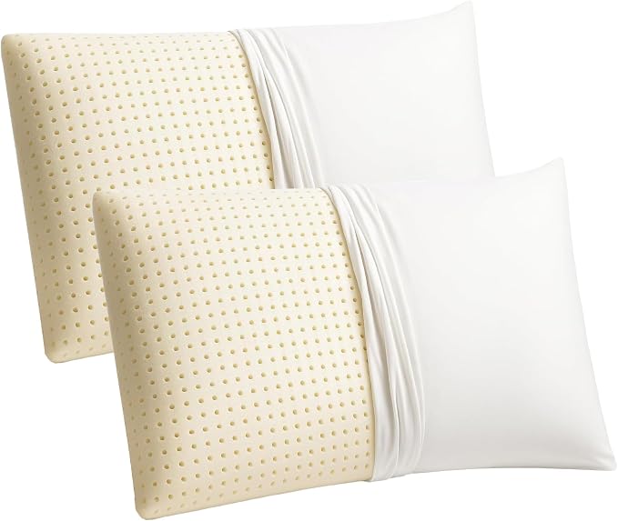 ORGANIC TEXTILES 100% Talalay Latex Bed Pillow with GOTS Certified Organic Cotton Cover (Queen Size - Medium) - Pack of 2