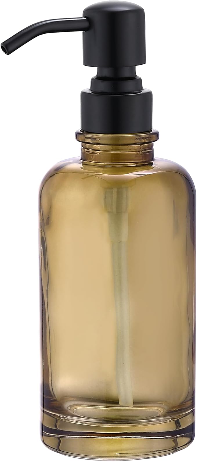 Glass Soap Dispenser Brown with Black Pump, 11 OZ Liquid Soap Dispenser Amber Cylindrical Bottle with Stainless Steel Pump for Dish Hand Soap Bathroom Kitchen Vanity Countertop