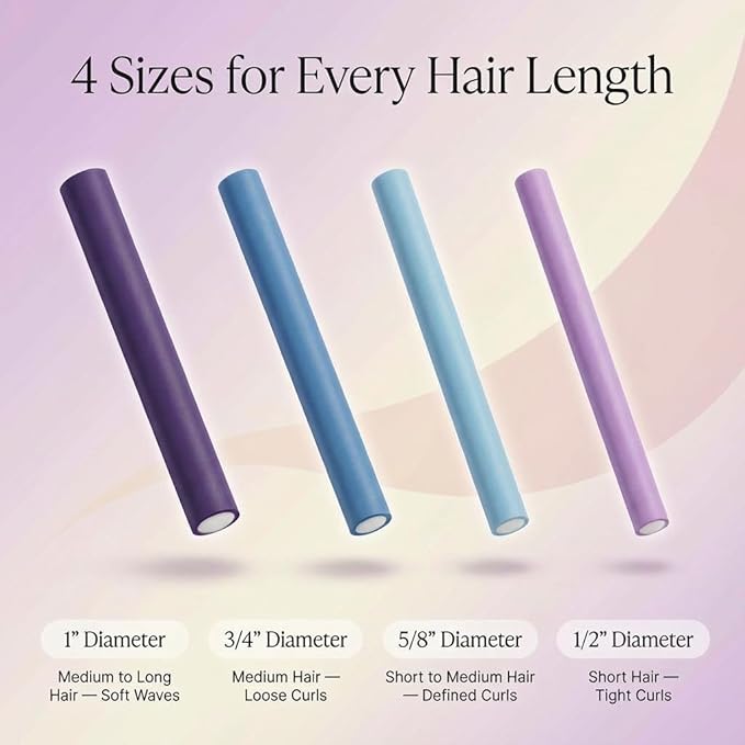 Andrea Grace Flexi Rods Foam Hair Rollers -1/2" 5/8" 3/4" 1" Diameter- Professional Salon Quality 18 Pcs Rubber Hair Rollers for Long, Medium, and Short Hair, Hair Curlers to Sleep in for Women