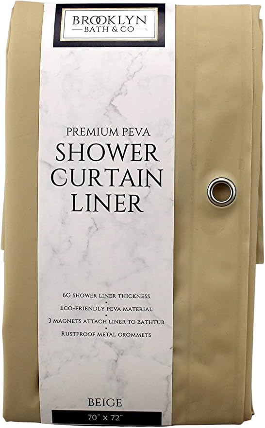 Dependable Industries inc. Essentials Premium 6 Guage PEVA Shower Curtain Liner - PVC Free Magnetized Bottom Odorless with Rustproof Grommets (Beige)