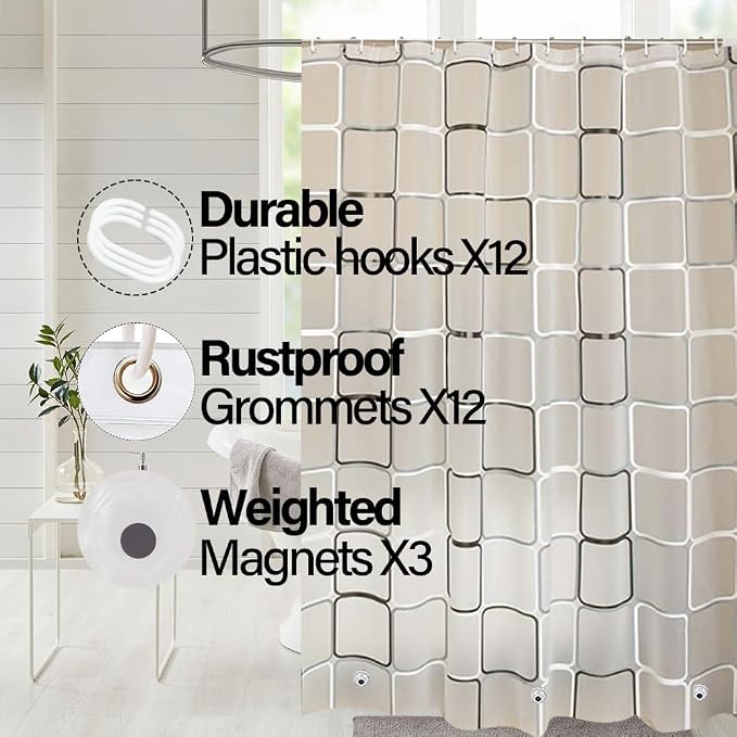 Plastic Shower Liner - Premium PEVA 5G Shower Curtain Liner with Rustproof Grommets and 3 Weighted Magnets, Waterproof Shower Curtains for Bathroom (Large Block, 72" x 72")