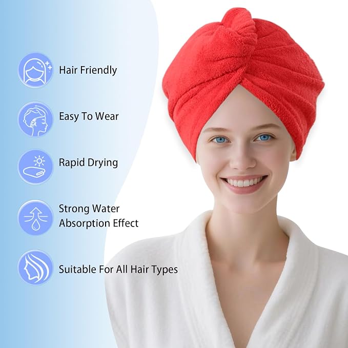 1 Pack Single Layer Red Microfiber Hair Drying Towel Wrap for Women, Hair Turbans Towel for Wet Hair,Turbie Twist Hair Towels (Red Color- Single Layer)
