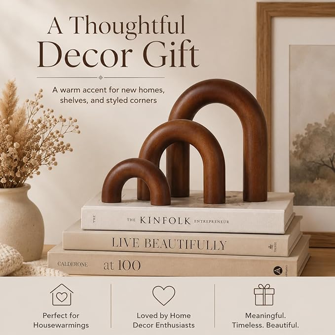 XMGZQ Brown Wood Arch for Coffee Table Decor Items,Wood Statue and Sculpture Set 3,Japanese Neutral Home Decor Aesthetic,Living Room,Entryway,Bookshelf,Floating,Console,Boho Minimalist Objects