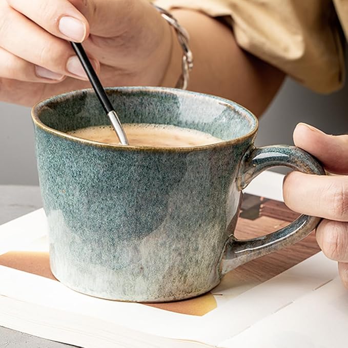 Ceramic Coffee Mug, 12 oz Tea Cup with Handle, Vintage Coffee Cup for Office and Home, Dishwasher and Microwave Safe, Sage Green