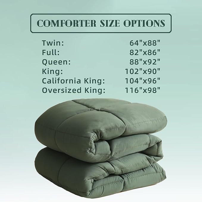 DOWNCOOL Comforters Queen Size, Duvet Insert,Green All Season Duvet, Lightweight Quilt, Down Alternative Hotel Comforter with Corner Tabs (Green, Queen 88x92 Inches)