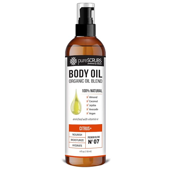 pureSCRUBS Ultra Moisturizing Citrus Body Oil for Dry Skin, 4 oz | Luxurious After Shower Body Oil for Soft, Silky, Glowing Skin, Non-Greasy, Fast Absorbing & Hydrating Formula with Vitamin E