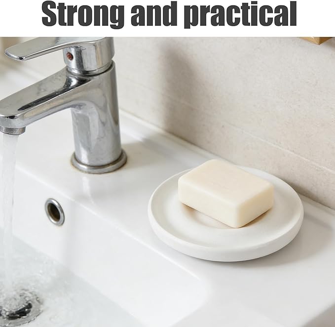 Diatomite Soap Dish for Kitchen Organizer - Quick Dry Sink Caddy Holder for Sponge Brush Toothbrush - Fast Absorbing Stone Tray (White)