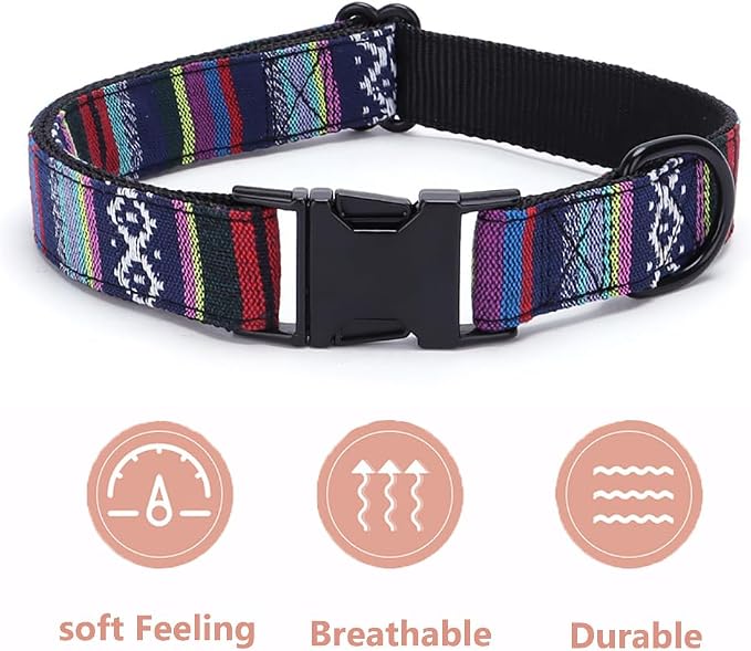Dog Collar and Leash Set for Dogs Walking Bohemia Ethnic Style | Soft Durable Nylon Adjustable Collar with Metal Buckle 5ft Matching Leash with Padded Handle for Small Medium Large Dogs