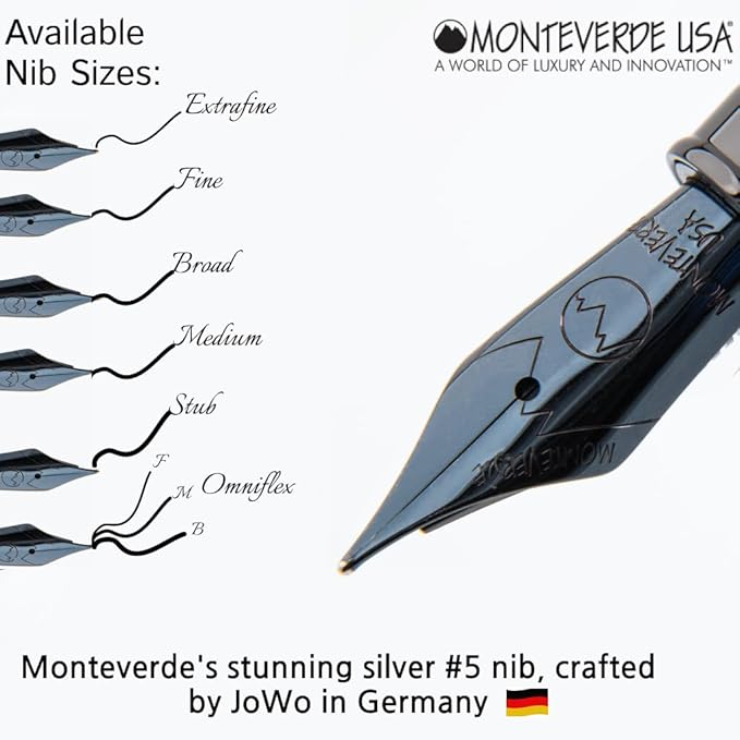 Monteverde Innova Formula M Fountain Pen, Blue - Fine Nib, Durable PVD Coating, Refillable, JoWo Stainless Steel Nib, Premium Gift Box