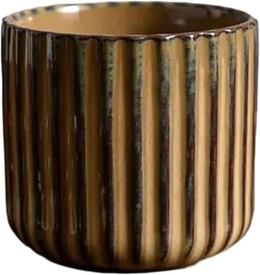 Vintage Ceramic Mug, Japanese Tea Cup 6oz Striped Cup No Handle Drinking Cup for Espresso, Cortado, Matcha, Green Tea, Microwave and Dishwasher Safe, Kiln Transformation Cup (Brown)