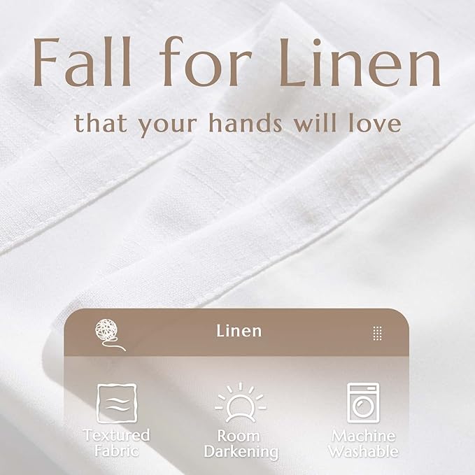 JINCHAN White Linen Curtains with Privacy Lining 63 inch Length Lined Curtains 63 inch Light Filtering Drapes for Living Room Bedroom Neutral Farmhouse Cottage Core Home Office Decor Back Tab 2 Panels