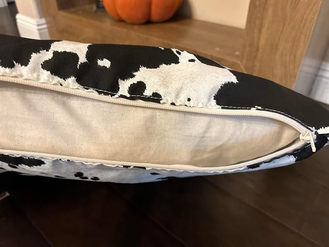 Natural Cotton Canvas Dog Bed – Raw Cotton Filled Pet Cushion Insert, Breathable Eco-Friendly Dog Mattress, Durable Washable Cover with Zipper (Cow Print Black White, Medium 42"x29"x4")