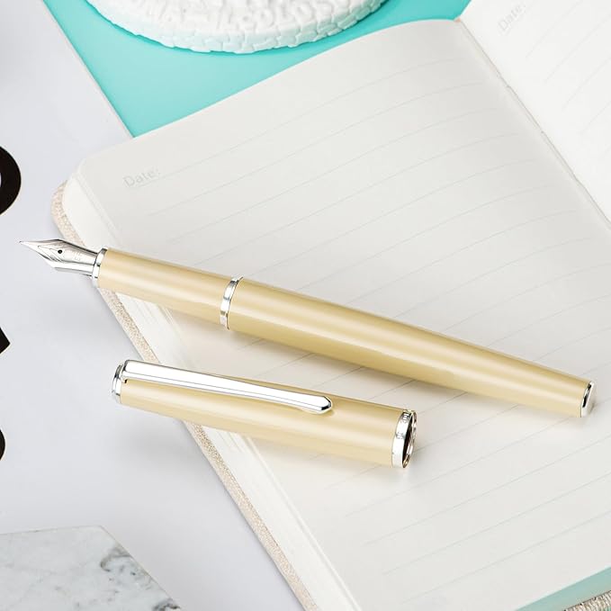 Hongdian 920S Fountain Pen Yellow Meta Pen, Iridium Fine Point Classic Pen with Ink Converter