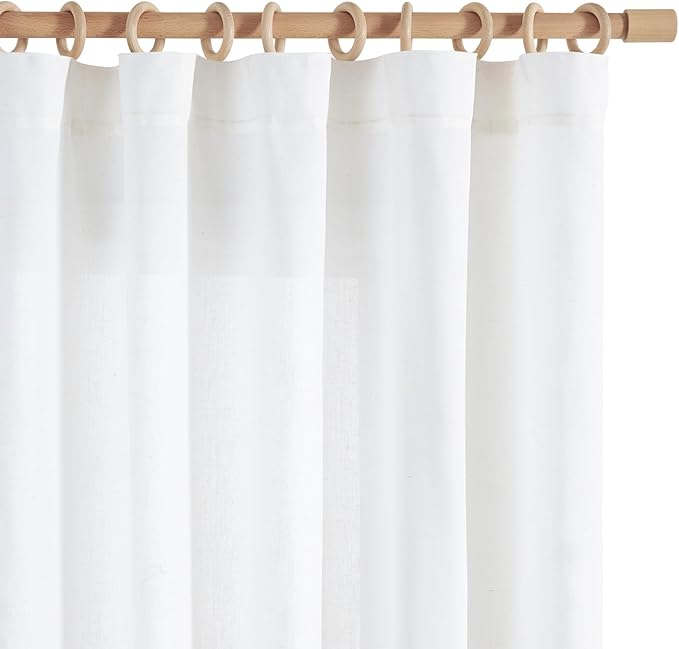 jinchan Soft Linen Curtains Set 2 Panels, Off White Curtains 63 Inch Length, Farmhouse Light Filtering Drapes for Living Room Bedroom, Sheer White Drapes Back Tab Top (W50 x L63, Off White)