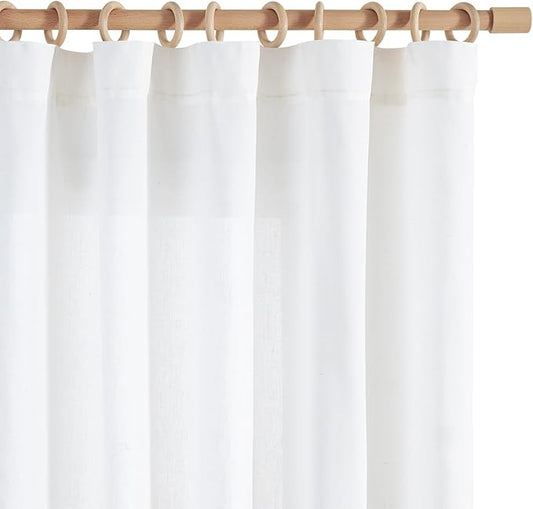 jinchan Soft Linen Curtains Set 2 Panels, Off White Curtains 63 Inch Length, Farmhouse Light Filtering Drapes for Living Room Bedroom, Sheer White Drapes Back Tab Top (W50 x L63, Off White)