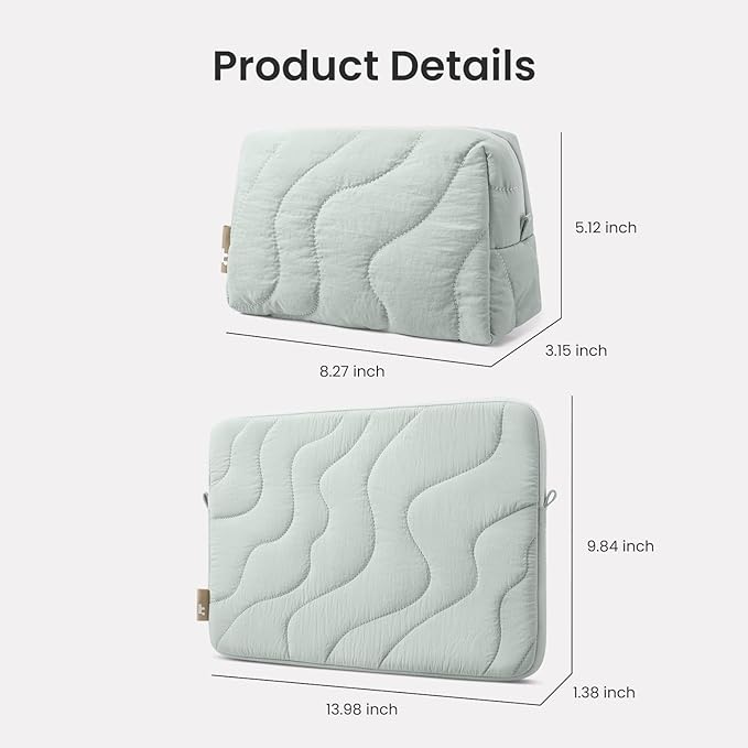 tomtoc 360 Protective Puffy Laptop Sleeve Set for 15-inch MacBook Air M5/A3448 (2026), M4/A3241, M3/A3114, M2, Quilted Soft Puffer Bag with a Tech Pouch for 15" Surface Laptop 7(Copilot+ PC)/6/5/4/3