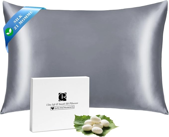 Ravmix Silk Pillow Cases with Zipper, 21momme Mulberry Silk Pillowcase for Hair Skin Health, Soft Smooth Breathable Cool Pillow Cover for Beauty Sleep with Gift Box 1PC(Standard 20"x26", Lilac Grey)
