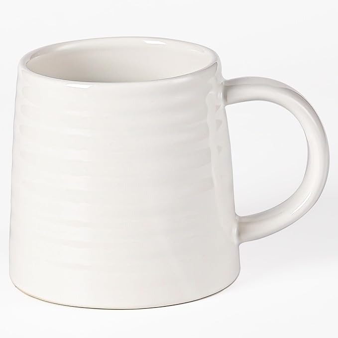 Large Ceramic Coffee Mugs, Handmade Pottery Mug, Tea Cups with Handle for Office and Home, 16 Ounces, Dishwasher and Microwave Safe (White)