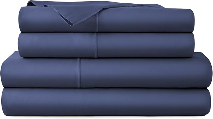 100% Organic Cotton Sheets King Size - GOTS Certified Organic Bed Sheets with Deep Pocket 300 Thread Count & Cozy Sateen Weave Gets Softer with Each Wash - Luxury 4 Piece Set (Navy, King)