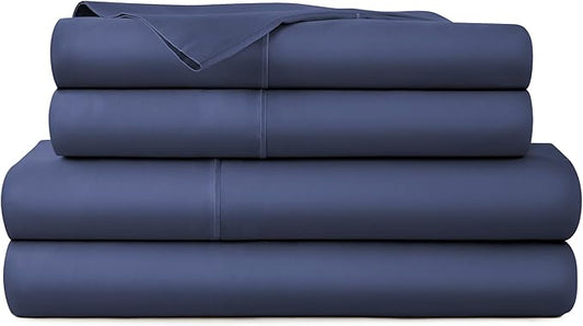 100% Organic Cotton Sheets King Size - GOTS Certified Organic Bed Sheets with Deep Pocket 300 Thread Count & Cozy Sateen Weave Gets Softer with Each Wash - Luxury 4 Piece Set (Navy, King)