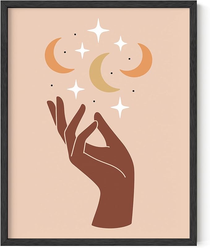 Y2K BOO Mystical Hand UNFRAMED Wall Art Celestial Moon and Stars Print Earth Tones Terracotta Mid Century Modern 11x14 Inch Heavyweight Paper Studio Decor