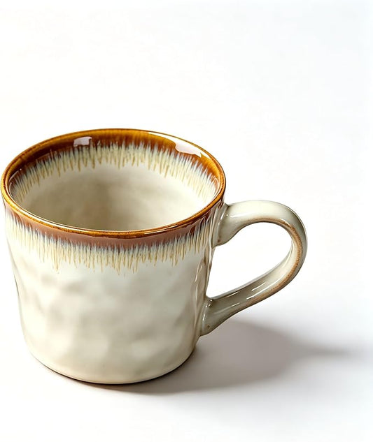 Handmade Kiln Drip Glaze Ceramic Coffee Mug 14oz, Vintage Hammered Wavy Textured Latte Cup, Microwave Dishwasher Freezer Safe Large Handle Tea Mug, for Home Office, Ideal Couple Housewarming Gift
