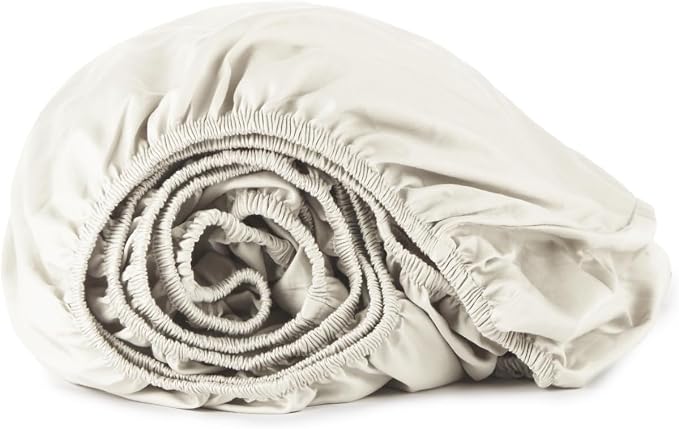 Organic Twin Fitted Sheet Only Deep Pocket - 100% Organic Cotton Sheets with Breathable 300 Thread Count Sateen Weave GOTS & Fairtrade Certified - Soft Fitted Bed Sheets Only (Natural, Twin)