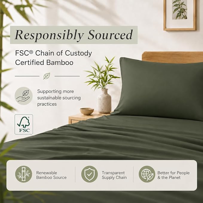 TOSMO Luxury Pillow Case Set of 2 - Cooling Viscose Derived from Bamboo, Oeko-TEX, Breathabl Silky Soft Pillow Cases with Envelope Closure (King / 20x36, Olive)