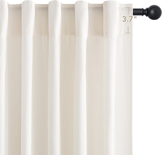 NICETOWN Cream Curtains 84 inch Long 2 Panels Set, 55" Wide Thick Organic Flax Belgian Linen Blend Privacy Window Drapes Rod Pocket & Back Tab with Light Filtering for Bedroom/Living Room