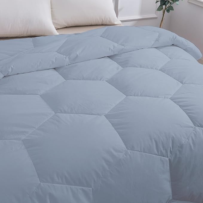 Feather and Loom Honeycomb Stitch Down Alternative All Season Comforter - Soft and Easy Care Microfiber Cover, Hypoallergenic High Loft Fiber Fill, Machine Washable - Color: Light Blue Size: Twin