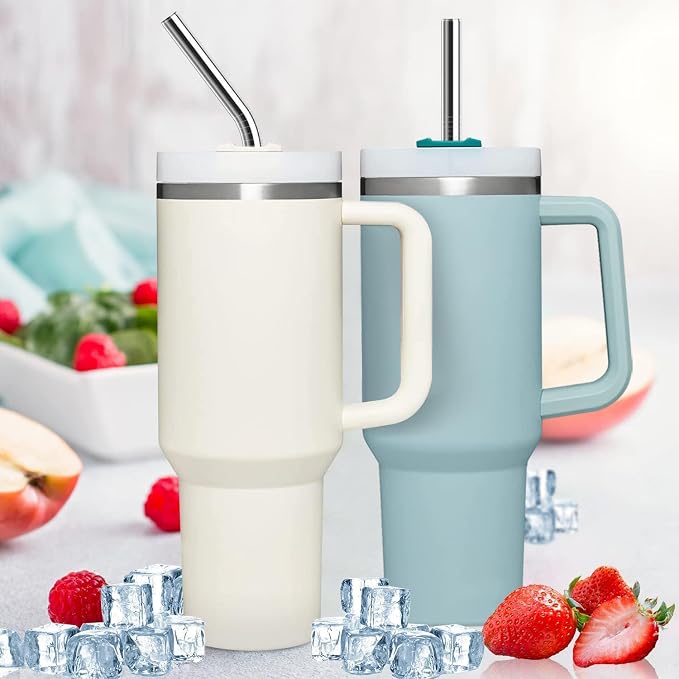 6 Pack Reusable Stainless Steel Straws Replacement for Stanley 40oz Cup Adventure Tumbler, 12.2" Metal Straws with Cleaning Brush & Storage Bag
