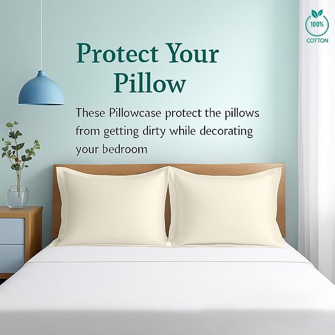 2 Pack Euro Pillow Shams 26x26 – 600 Thread Count 100% Organic Cotton Ivory Square Pillow Covers with 2 Inch Flange, Soft & Smooth Premium Hotel-Quality Pillowcases Set of 2