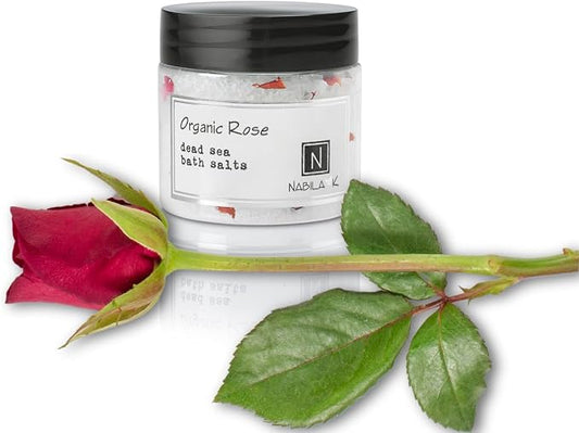 Organic Rose Bath Salts for Women & Men - Dead Sea Salt & Epsom Salt Soak and Scrub - Organic Rose Petals & Geranium Oil, Cruelty-Free, Sulfate-Free | Travel Size, 2 oz | Nabila K