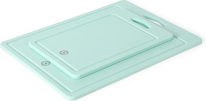 Martha Stewart BPA Free Plastic Cutting Board 2pc Set (16" x 12" and 12" x 8") - Martha Blue - Dishwasher Safe